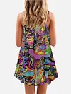 Carnival Psychedelic Colorful Oil Painting Cat Sleeveless Camisole Dress