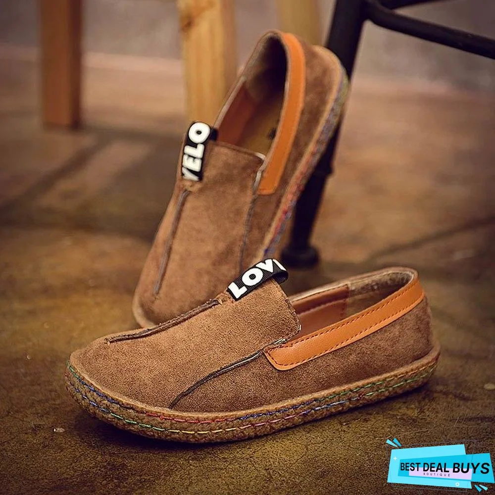 Women Flats Platform Flock Shoes Causal Slip On Patchwork Sewing Suede Footwear