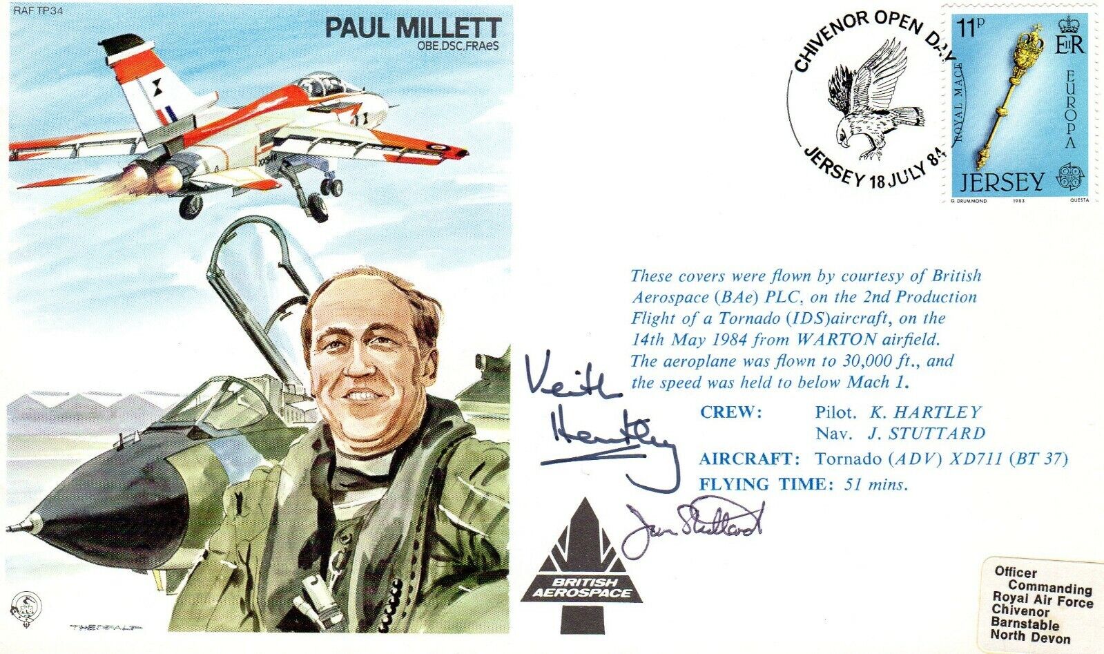 AUTOGRAPH, FLOWN ON A TORNADO, 2 SIGNATURES