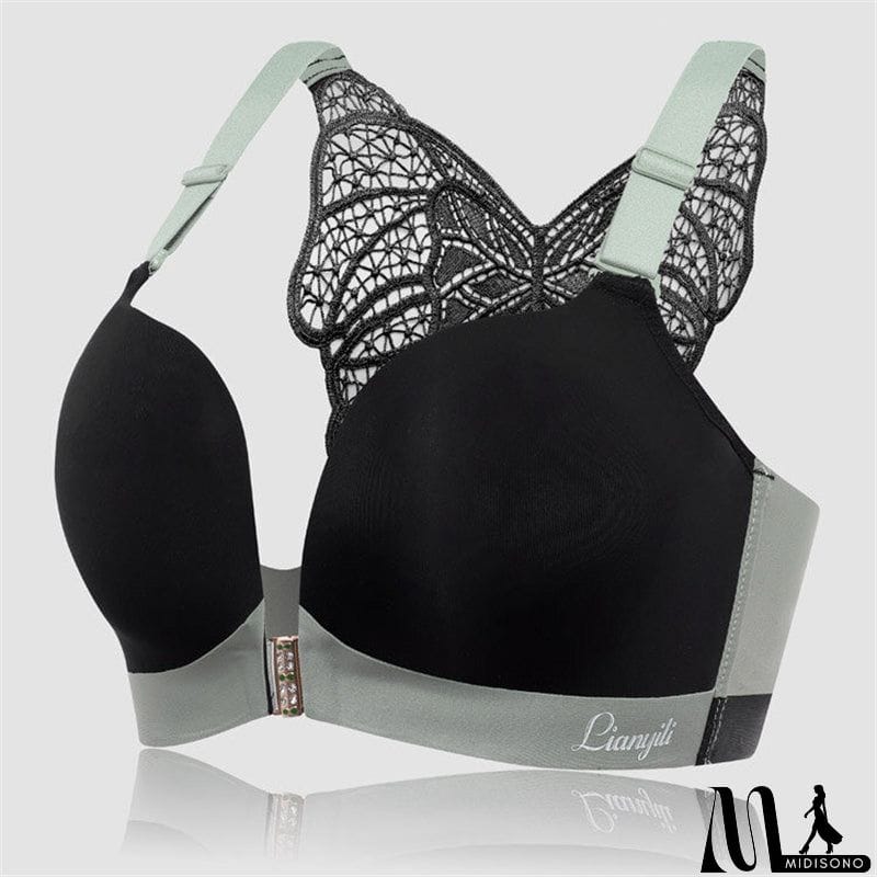 MidiSono - Women's Back Butterfly Embroidered Front Closure Soft Bras - Nude