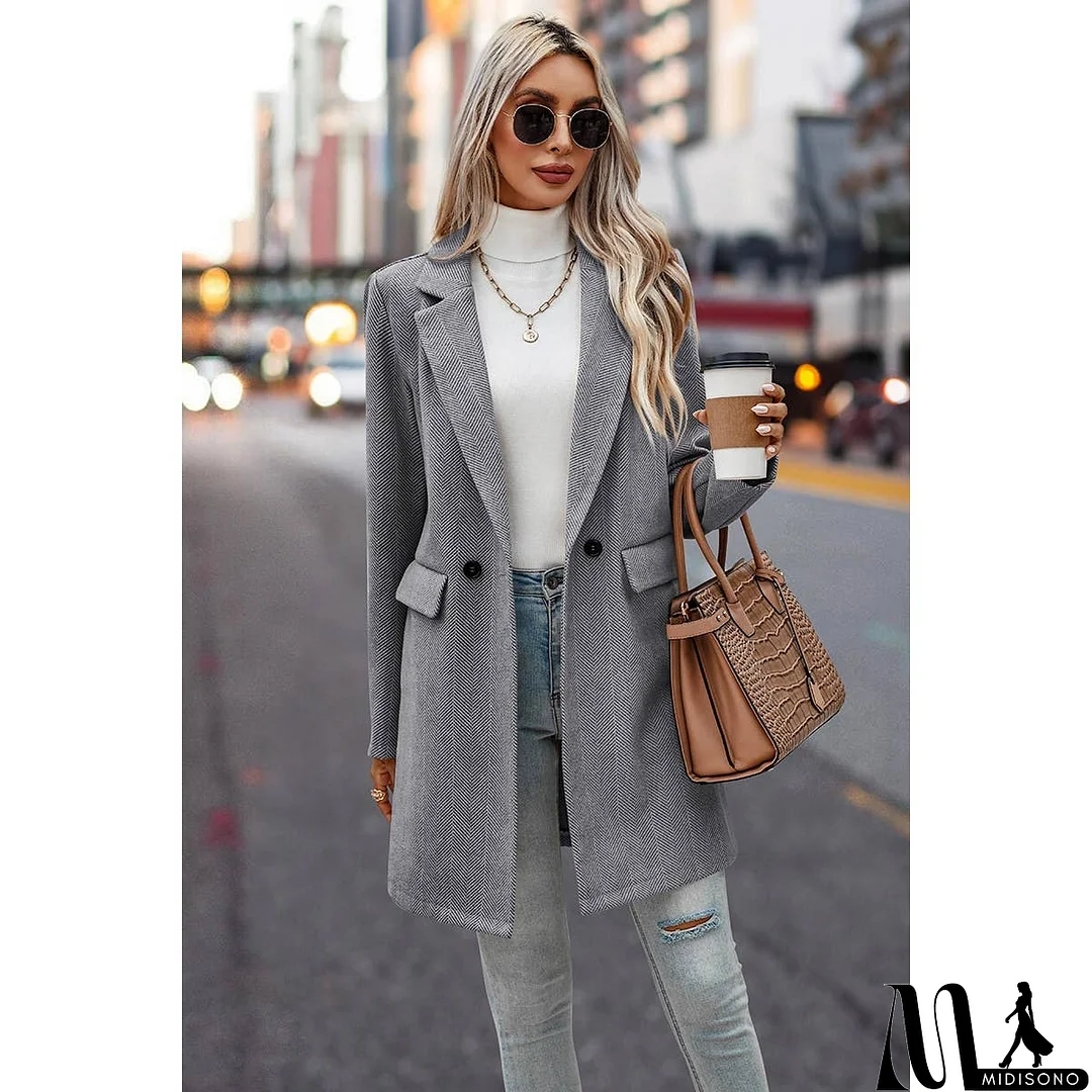 MidiSono - Button Front Open Solid Pockets Fit Blazer