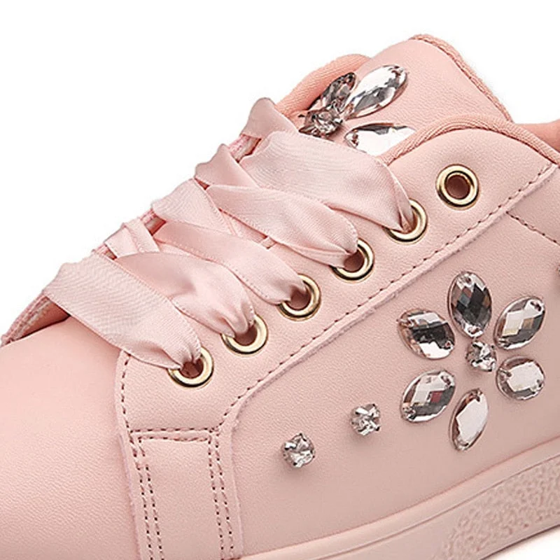 2020 Fashion Sneakers Women Flats Rhinestone Woman Casual Shoes Soft Women's Sneakers Ladies Brand Shoes Pink Black White
