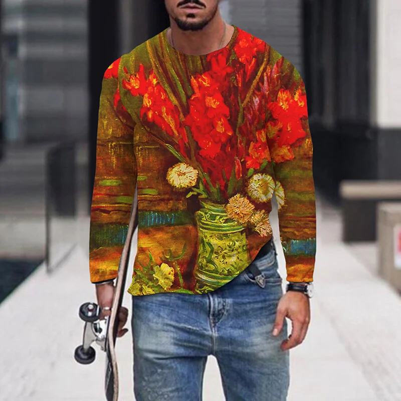Van Gogh Flower Oil Painting Long Sleeve T-Shirt