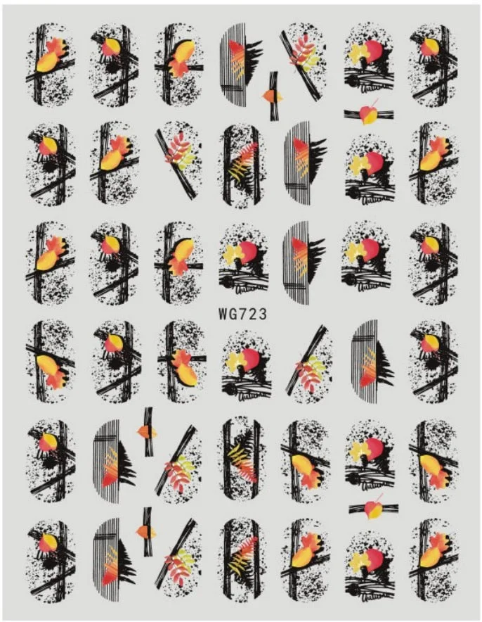 1PC Fall Leaf Flowers Line 3D Nail Sticker Mape Leaves Waves Pattern Decals Slider DIY Nail Art Decoration Wraps For Manicures-Nail Inspo