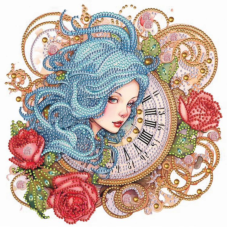 Clock And Blue-Haired Girl 30*30CM (Canvas) Special Drill Diamond Painting gbfke