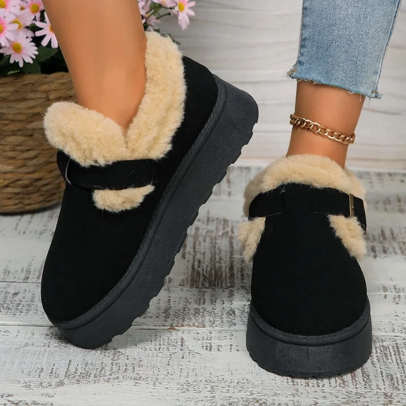 Gamezlines Flats Platform Snow Woman Ankle Boots Fur Suede Casual Warm Walking Shoes Women 2025 Winter Brand Goth Boots Fad