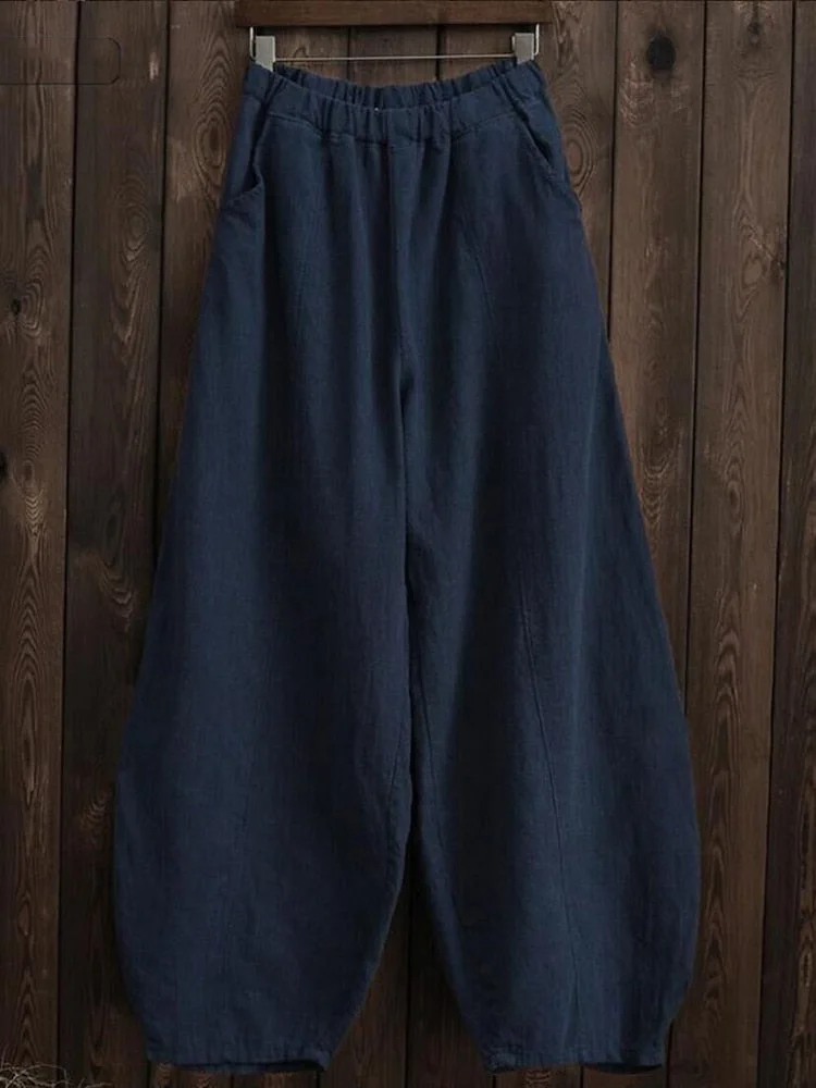 Back to school  Vintage Harajuku Cotton Linen Bloomers Wide Leg Pants Elegant Solid Loose Trouser Casual Streetwear Elasitic Waist Oversize Pant