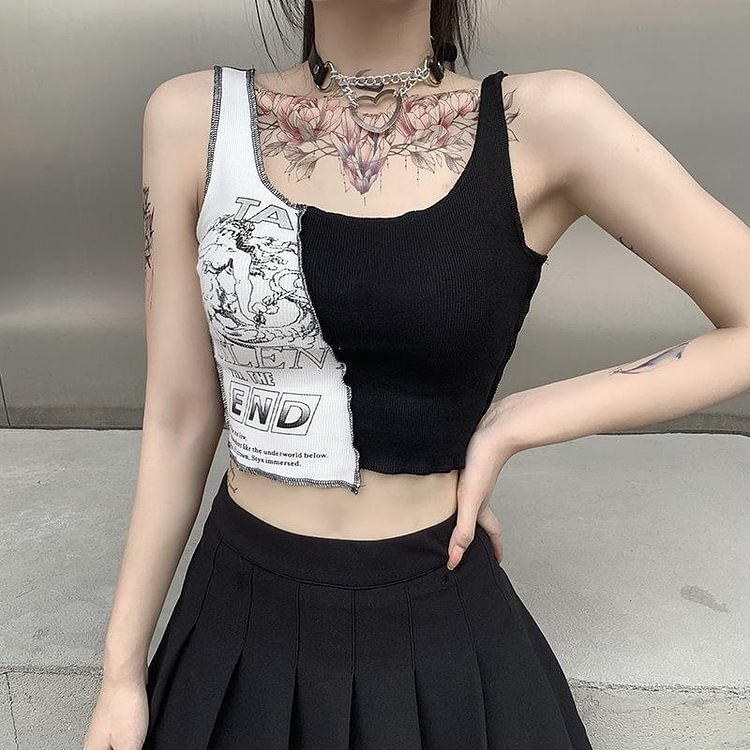 ALTERNATIVE GOTH PATCHWORK CROP TOP