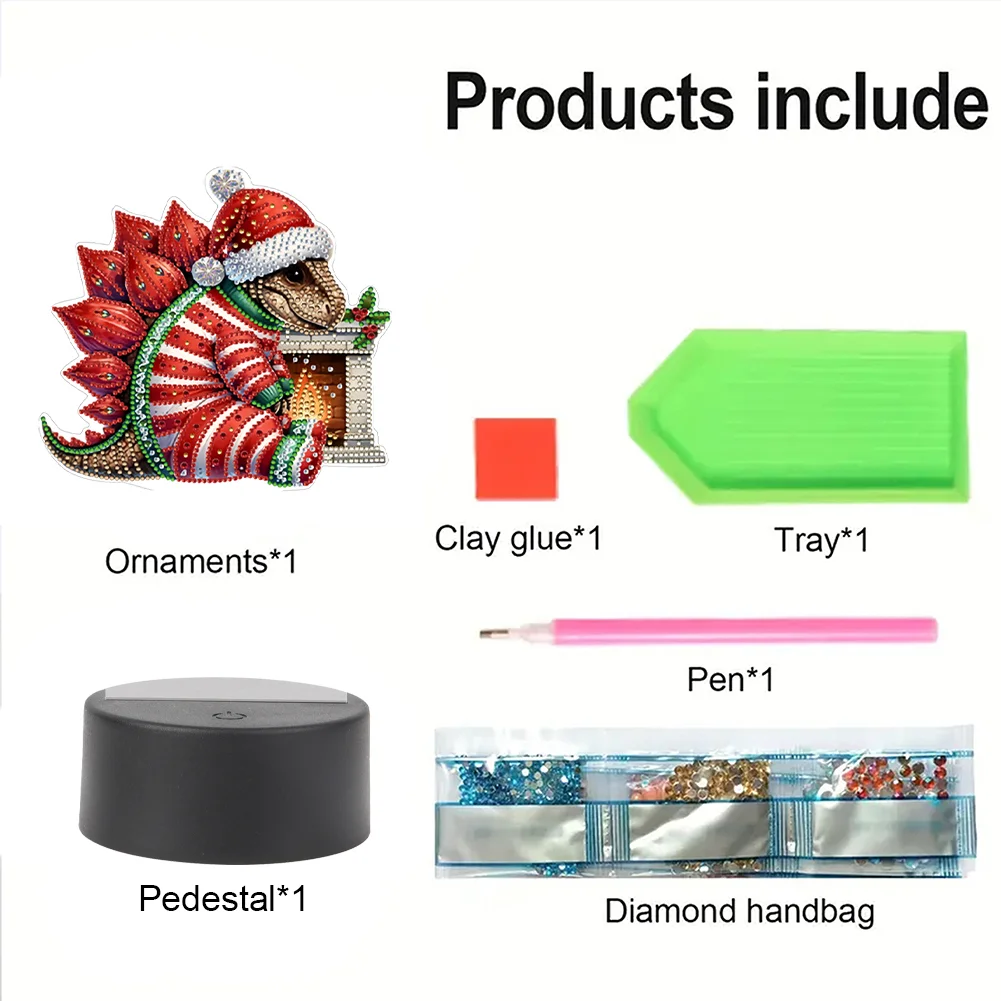 Acrylic Double Sided Butterfly Xmas Dinosaur Diamond Painting LED Night Light