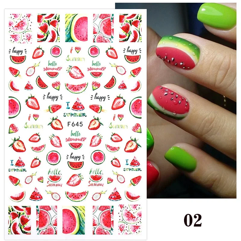 1PC 3D Nail Stickers Kiwi Avocado Lemon Banana Fruits Self-Adhesive Slider Nail Art Decorations Decals Manicure Accessories-Nail Inspo