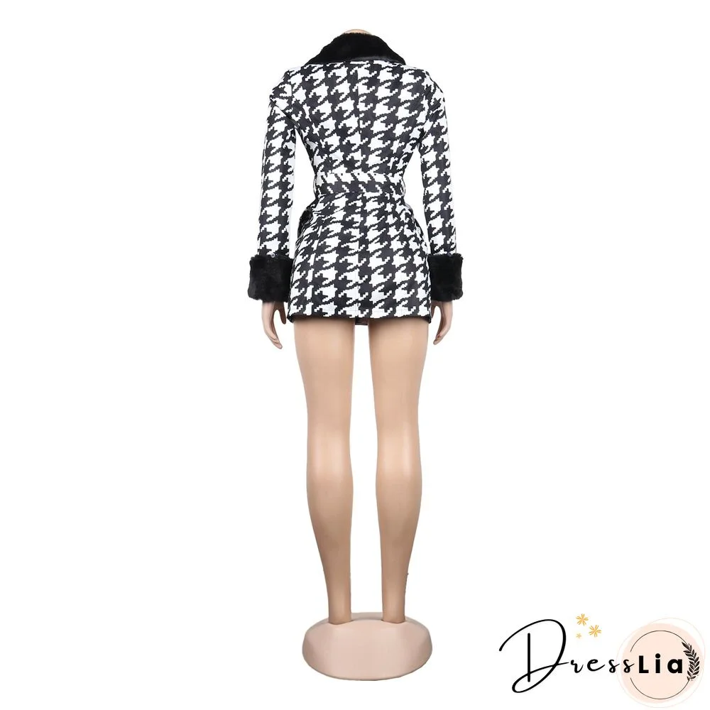 Plush Patchwork Print Winter Warm Women Coats