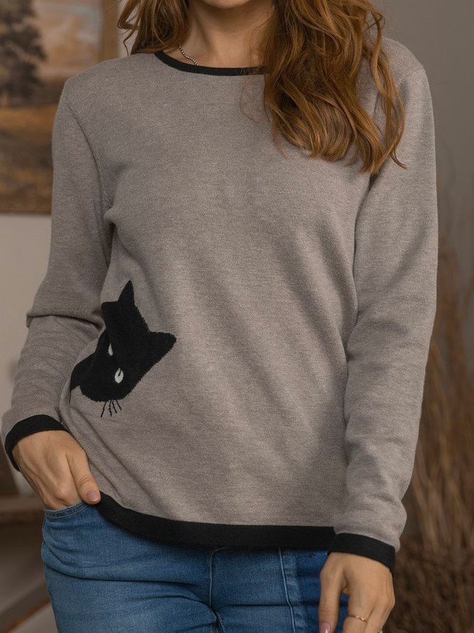 Long Sleeve Printed Crew Neck Sweater