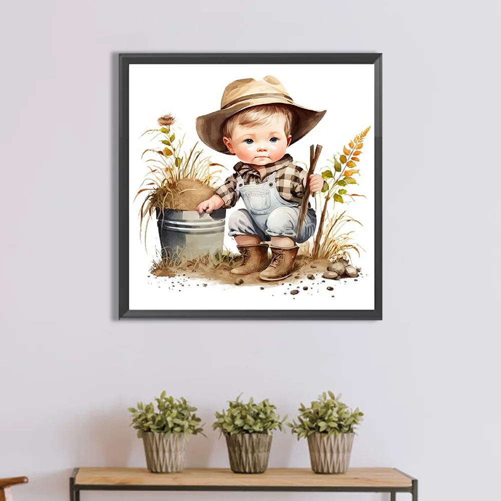 Diamond Painting - Full Round Drill - Farm Cowboy Kids(Canvas|30*30cm)