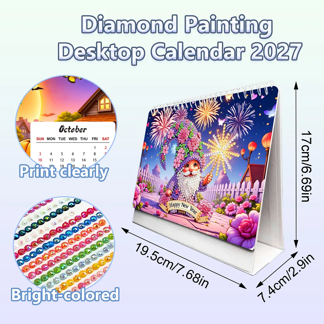 Goblin 2027 DIY Paper Diamond Painting Calendar Set Special Shaped Drill Monthly Flip Tabletop Calendar Kit Handmade for Adults Beginners Gift Home Office Decor