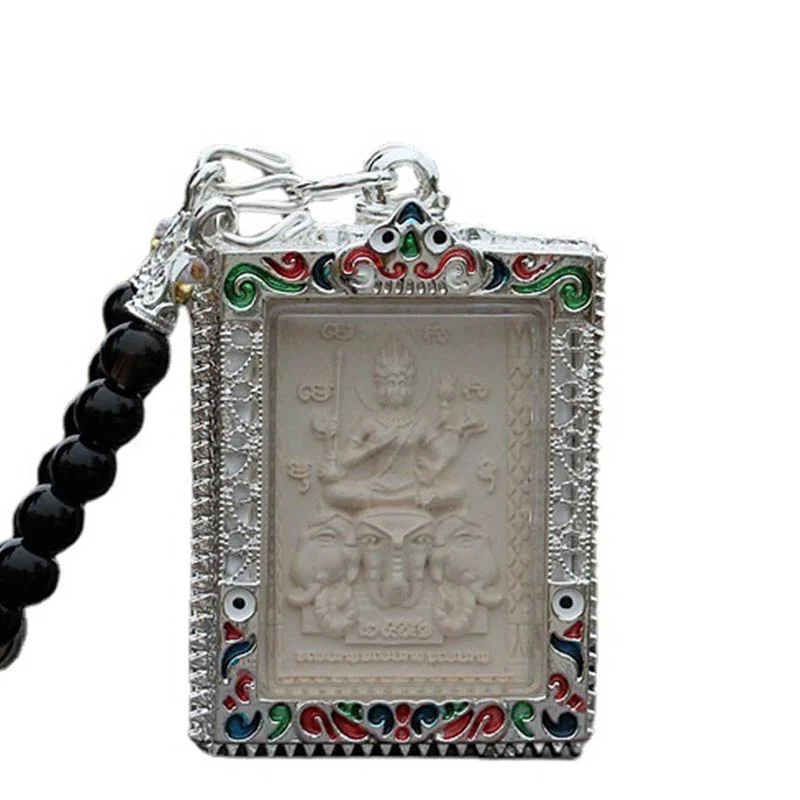 Obsidian Bead Buddha Elephant Serenity Pendant Necklace