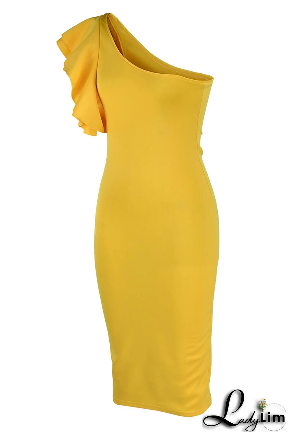 Yellow Fashion Sexy Solid Patchwork Backless One Shoulder Evening Dress