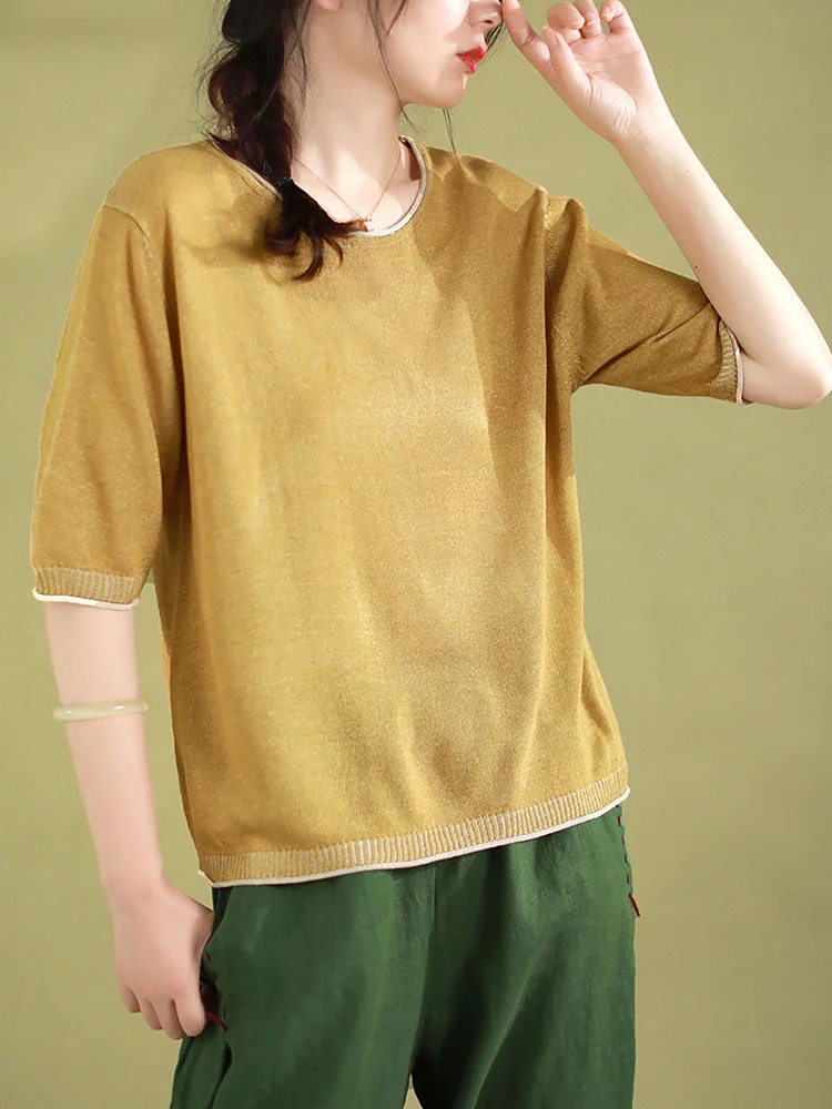 Women Summer Casual Solid Knitted Loose Shirt