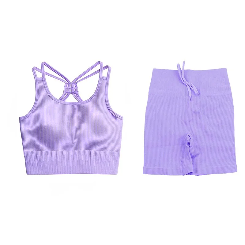 SVOKOR Sport Two Piece Sets Women Gym Tracksuits Workout 2Pcs Sexy Running Leggings Cycling Shorts Fitness Vest Short Crop Tops