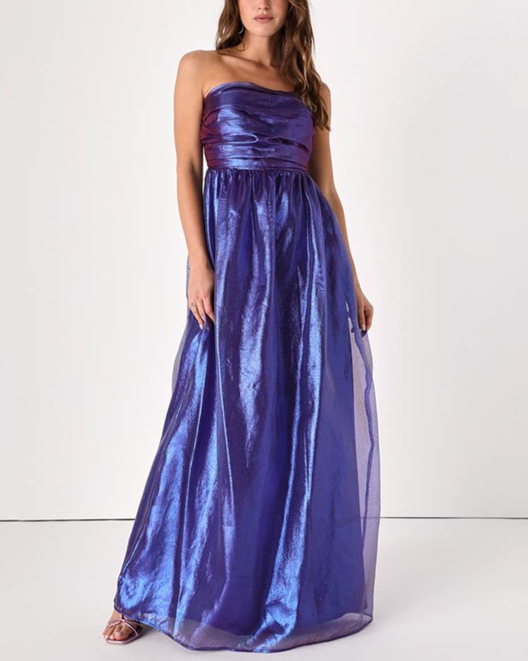 Elegant organza bandeau maxi dress gown