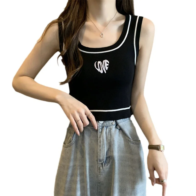 Uveng Uveng Sexy Sweet Embroidered Ice Vest Women Summer New Exterior Design Slings Tidly Sleeveless Top