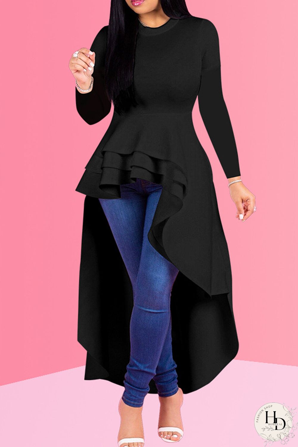 Red Fashion Casual Solid Asymmetrical O Neck Long Sleeve Dress