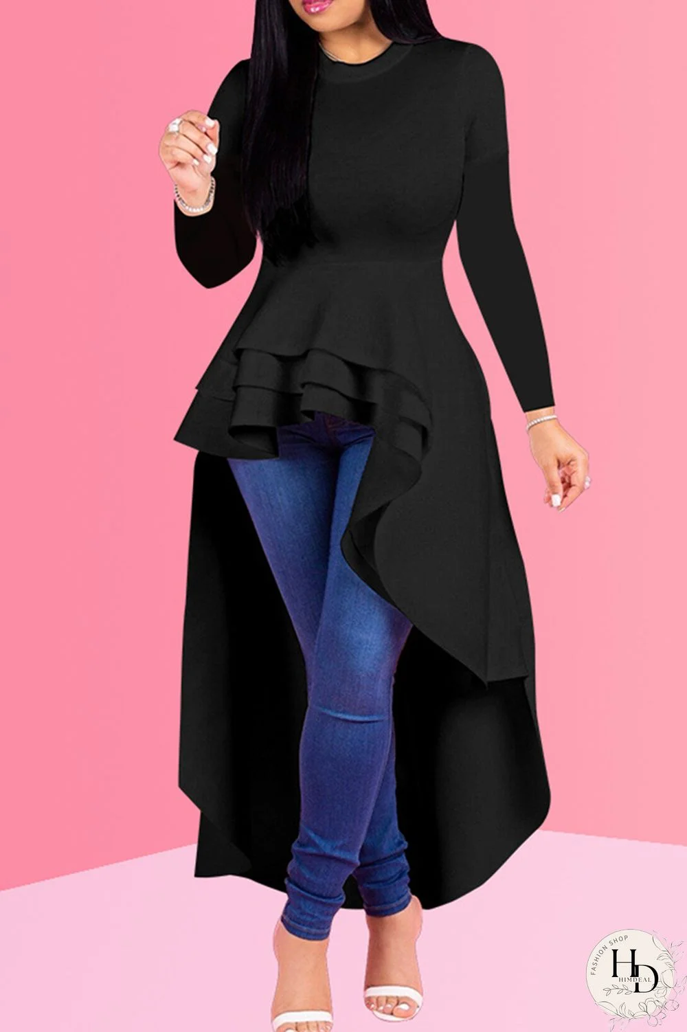 Red Fashion Casual Solid Asymmetrical O Neck Long Sleeve Dress