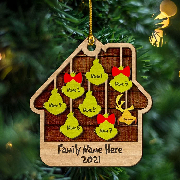 House Ornament for Family Custom 8 Names Wooden Ornament