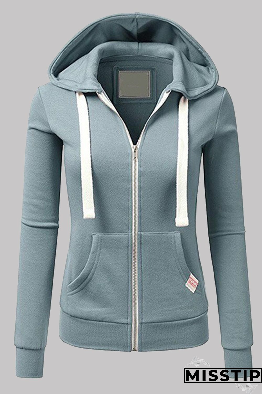 Light Blue Fashion Casual Solid Patchwork Zipper Hooded Collar Outerwear