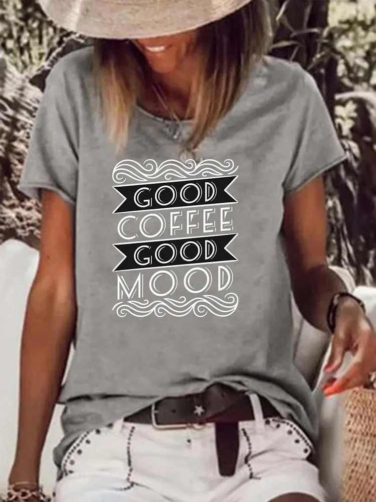 Good Coffee Good Mood Raw Hem Tee