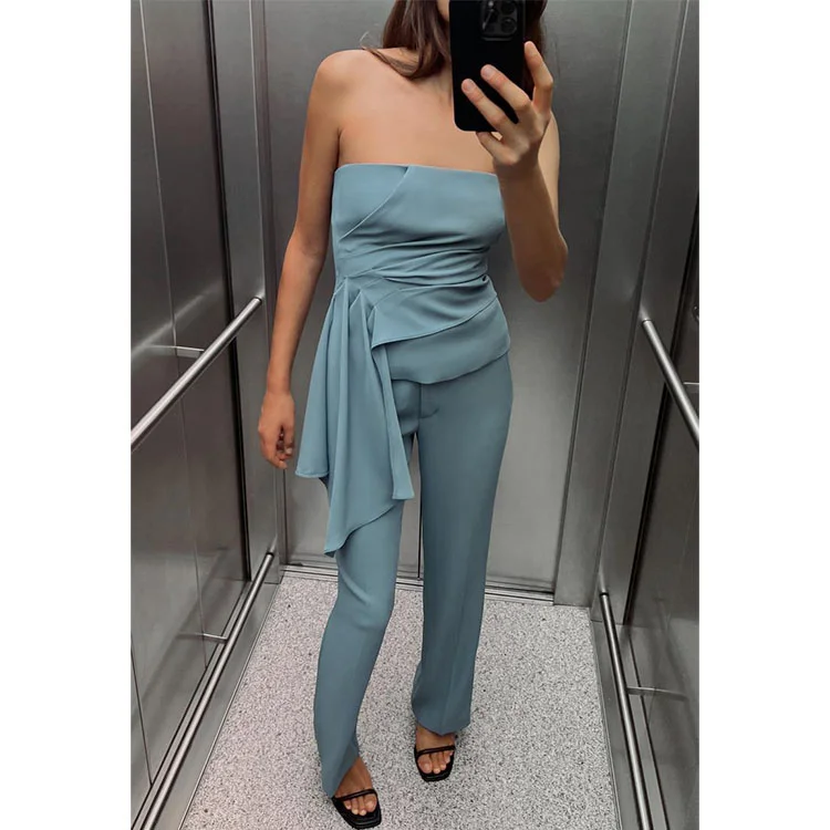 Bandeau Frilled Top and Pants Set