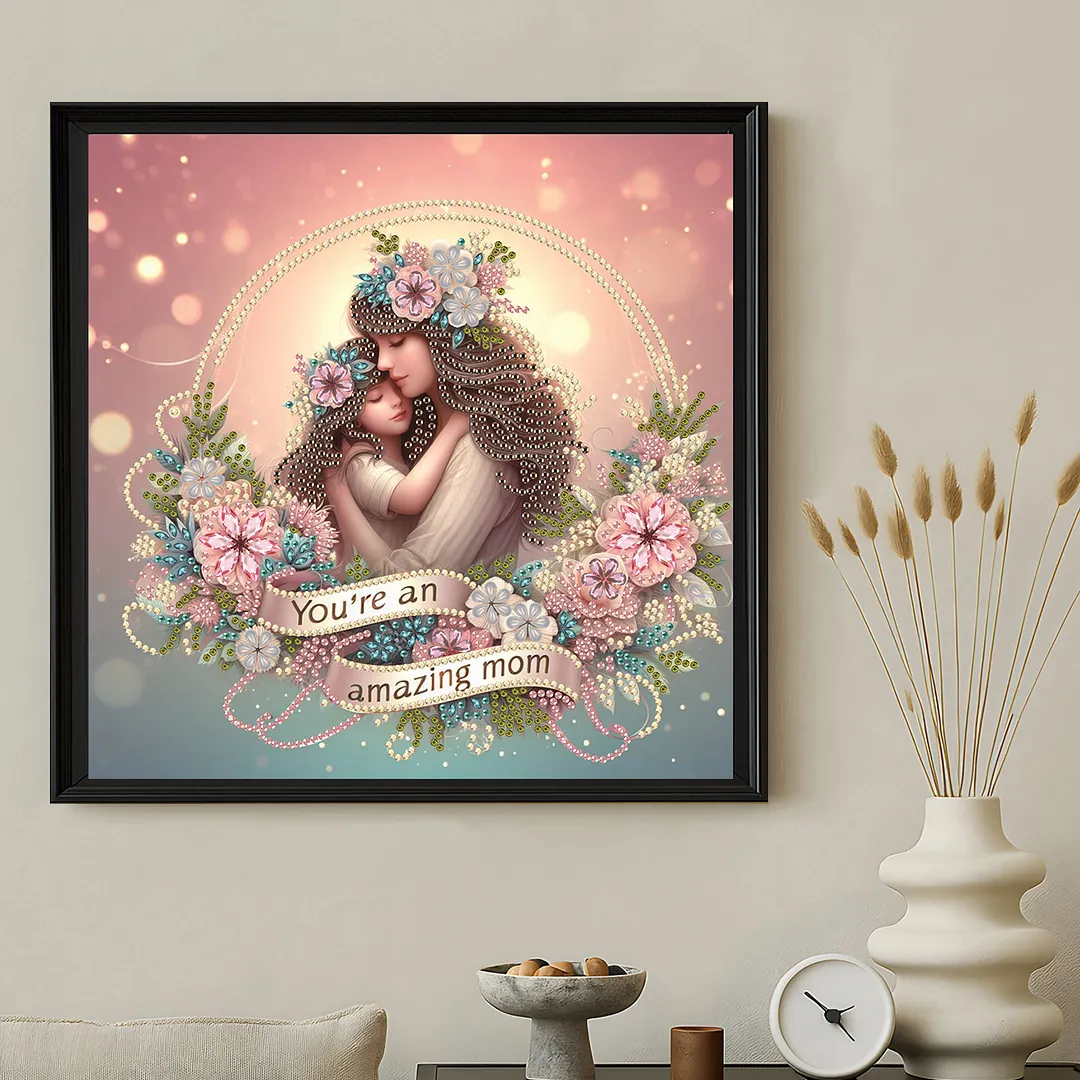 Diamond Painting - Partial Special Shaped Drill - Mother Daughter Hug(Canvas|30x30cm)