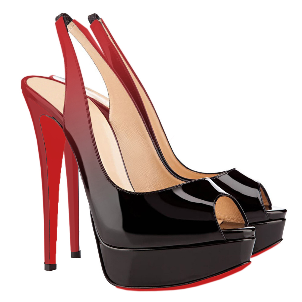 150mm Slingback Sandals Platforms Sky High Party Gradient Color Red Black Pumps-vocosishoes