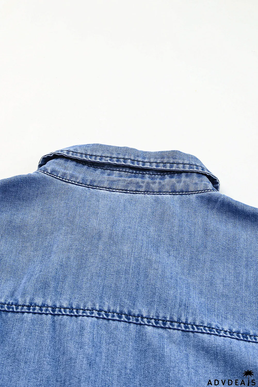 Sky Blue Flap Pockets Button up Sleeveless Denim Dress