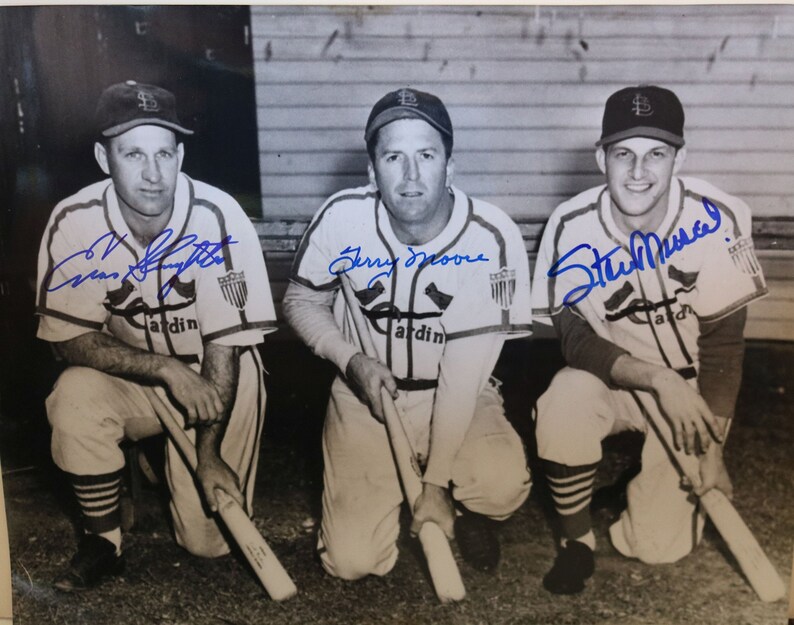 Stan Musial, Terry Moore, Enos Slaughter Signed Autographed Glossy 11x14 Photo Poster painting St. Louis Cardinals - COA Matching Holograms