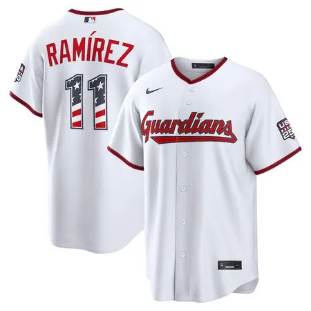 Youth Cleveland Guardians #11 Jose Ramirez Nike White USA 250 Fourth of July Home Stadium Jersey