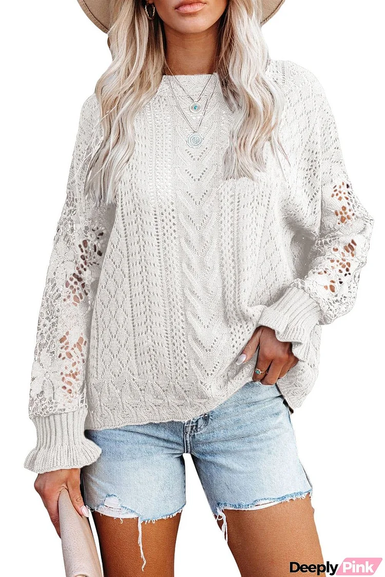 Crochet Lace Pointelle Knit Sweater