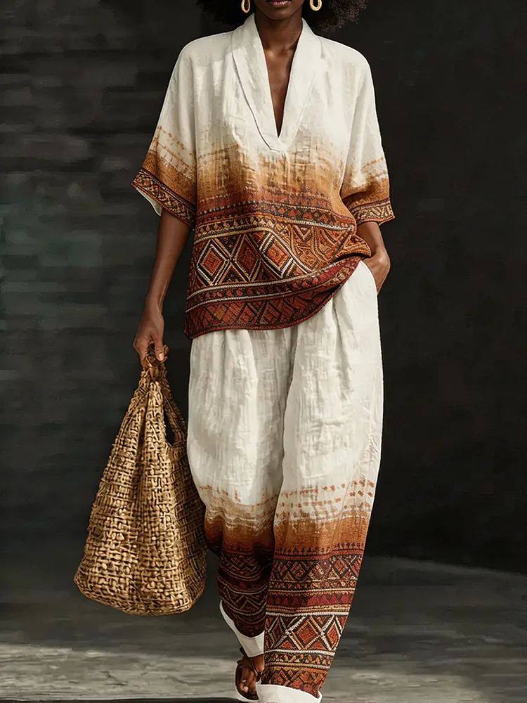 Women&rsquo;s Tribal Geometric Print Two-Piece Set