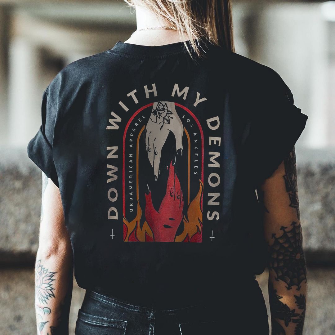 DOWN WITH MY DEMONS printed designer t-shirt