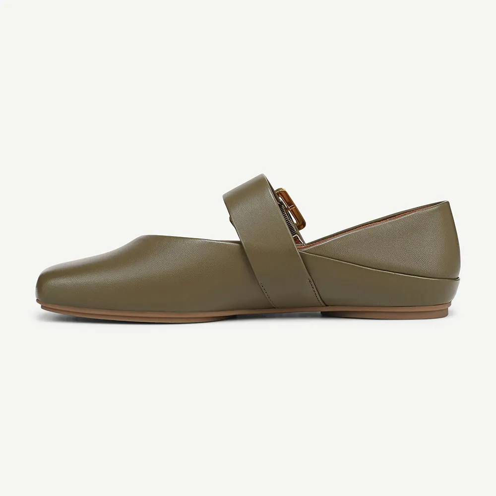 Fashion Olive Square Toe Flat Comfy Buckle Women's Mary Jane Shoes