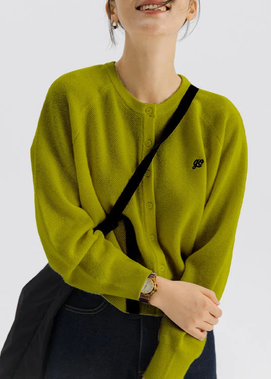 Vintage Green O-Neck Cozy Woolen Knit Cardigan Long Sleeve