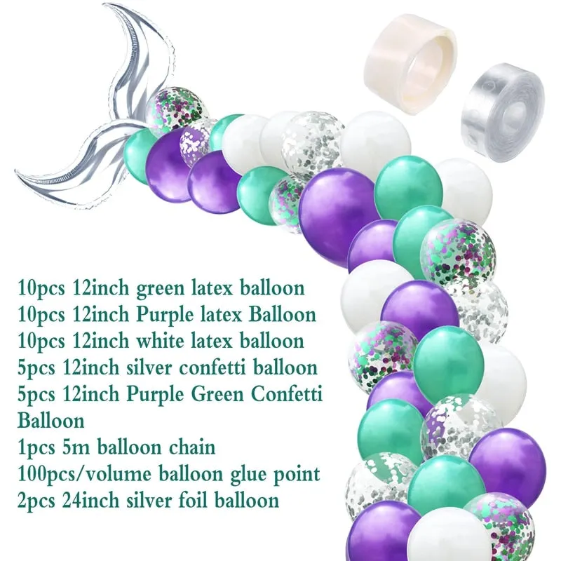 42Pcs Mermaid Balloon Arch Set Mermaid Tail Balloon Little Mermaid Party Decorations Supplies Wedding Girl Birthday Party Decor