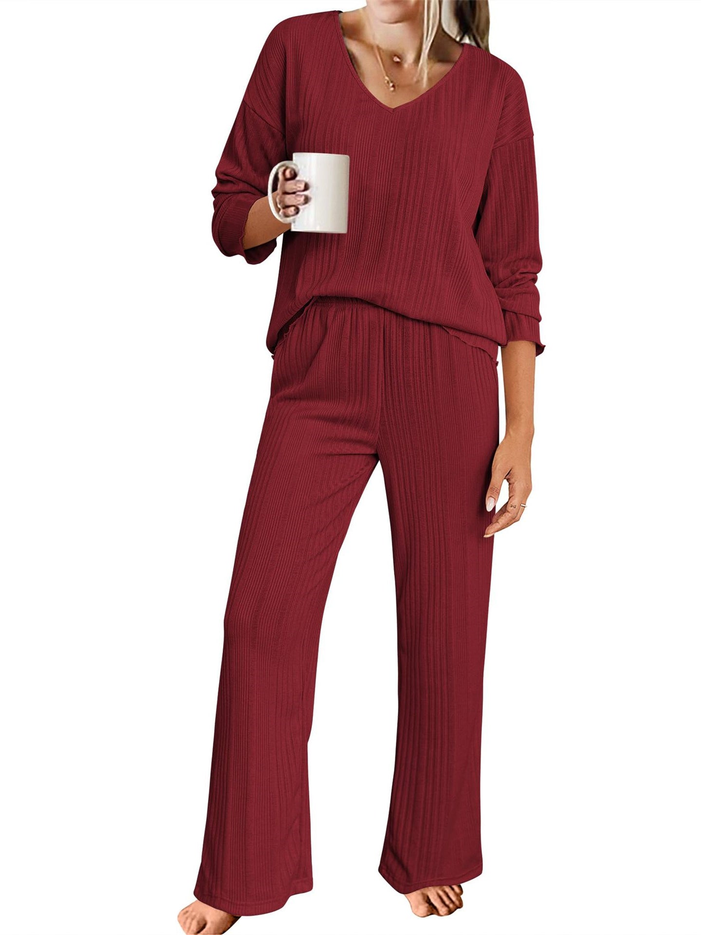 Women Half Sleeve V-neck Solid Color Dress