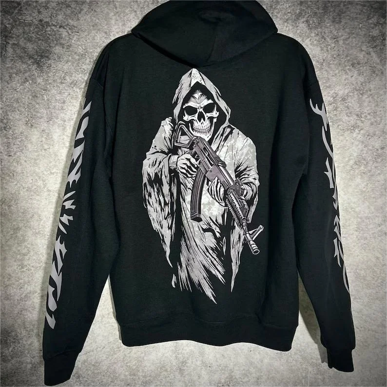 Oversized AK Death Print Hoodie Black