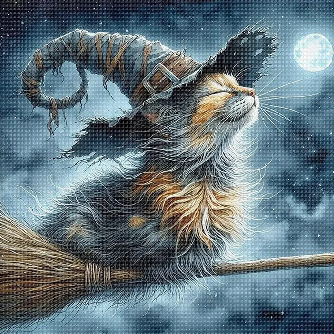 Magical Cat Full 14CT 2 Strands DIY Counted Cross Stitch Kits 40x40cm Embroidery Needlepoint Starter Kits for Adults Home Decor