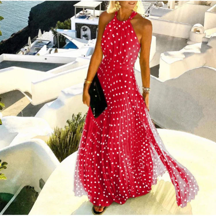 Dot Print One Shoulder Maxi Dress