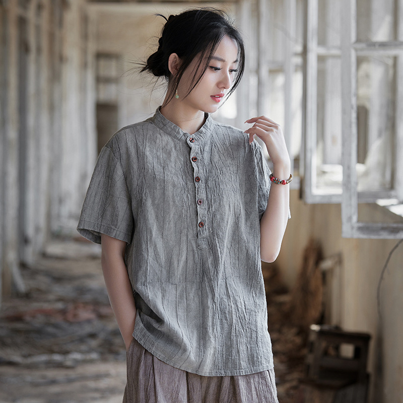 Original Linen Thin Short-Sleeve Tie-Dye Round Neck Women's T-Shirt