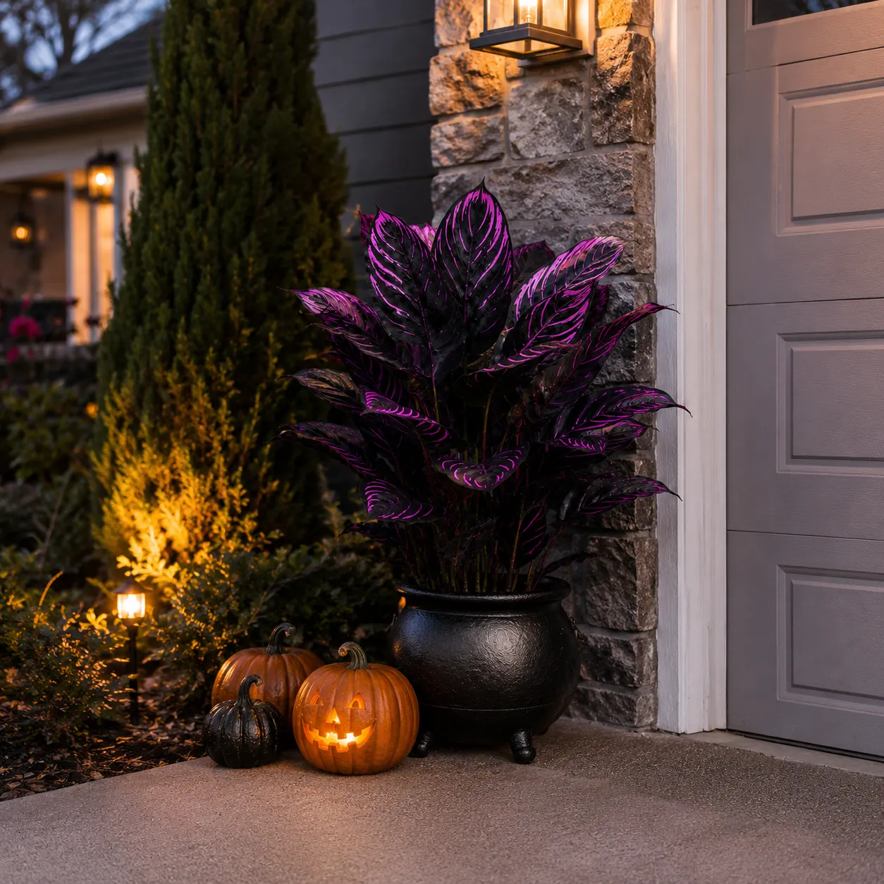 Midnight Violet Artificial Foliage – Halloween Porch & Gothic Decor