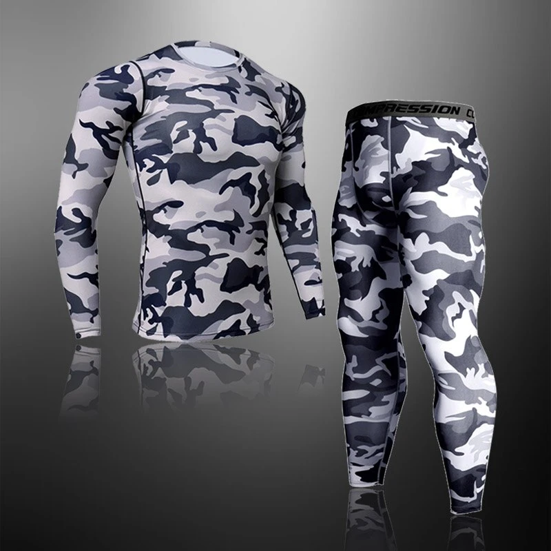 1Bests Hommes 2 Pi/èces Camouflage Fitness Sportswear Running Training Collants Speed Drying Coat Set
