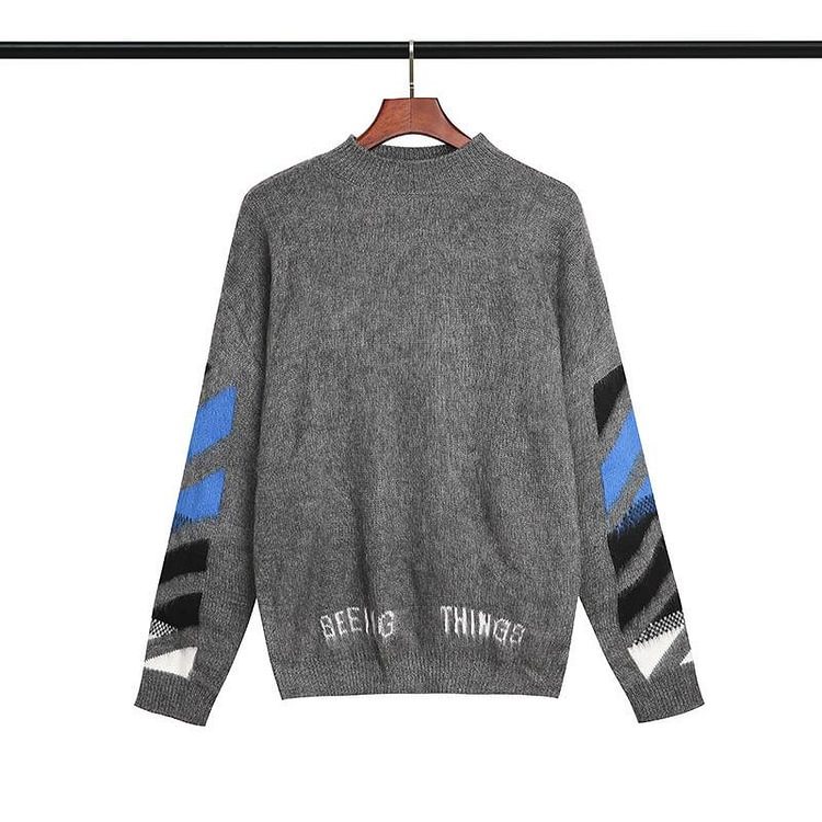 Off White Winter Sweaters Wool Gradient Arrow Men and Women Couple Loose-Fitting Pullover round-Neck Knitted Sweater