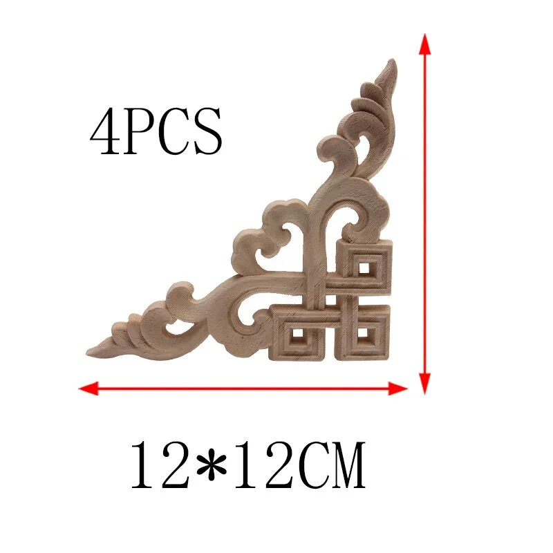 4PCS Unpainted Wooden Mouldings Decal European Wood Appliques for Furniture Cabinet New Flower Wood Carving Decorative Figurine